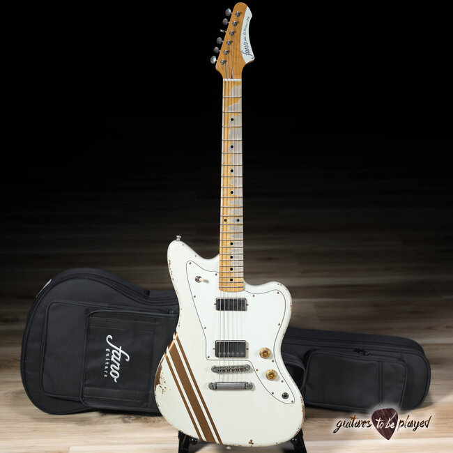 Fano JM6 Alt de Facto Lollar Mini HB/Imperial Guitar – Olympic White w/ Gold Stripes