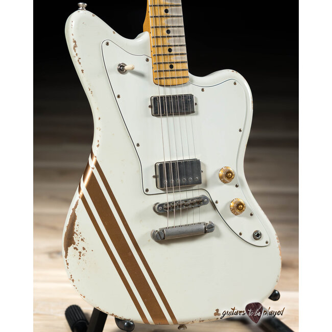 Fano JM6 Alt de Facto Lollar Mini HB/Imperial Guitar – Olympic White w/ Gold Stripes