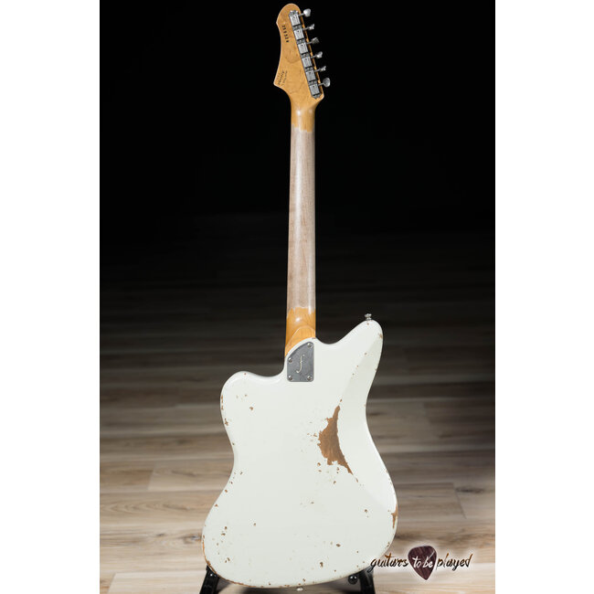 Fano JM6 Alt de Facto Lollar Mini HB/Imperial Guitar – Olympic White w/ Gold Stripes