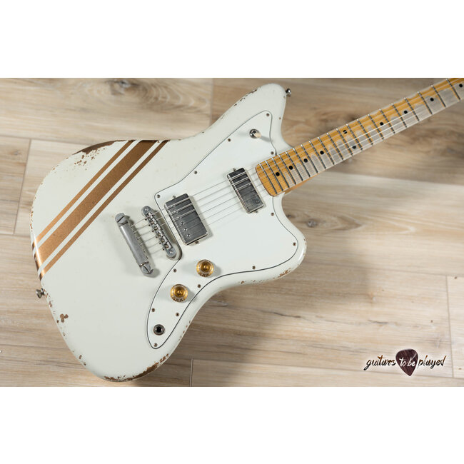 Fano JM6 Alt de Facto Lollar Mini HB/Imperial Guitar – Olympic White w/ Gold Stripes