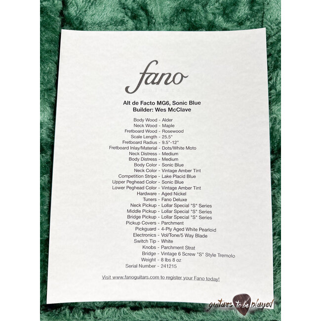 Fano MG6 Alt de Facto SSS Lollar Special S Guitar w/ Case – Sonic Blue