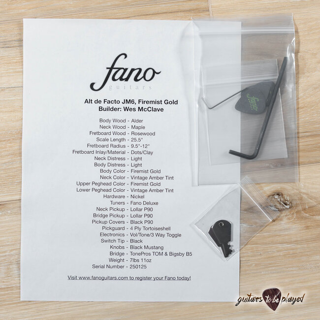 Fano JM6 Alt de Facto Lollar P-90 Guitar w/ Bigsby & Case – Firemist Gold