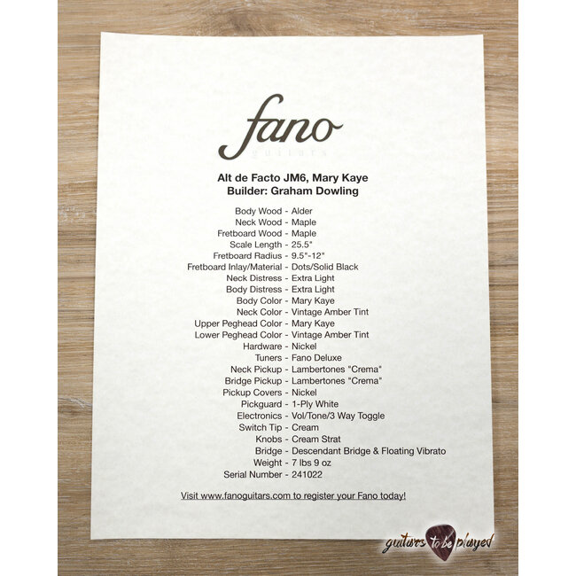 Fano JM6 Alt de Facto Lambertones Crema Guitar w/ Descendant Vibrato – Mary Kaye