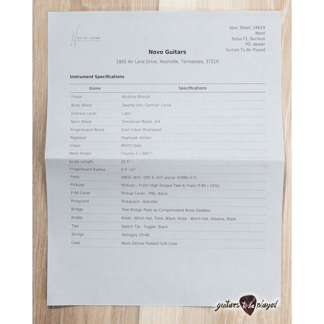 Novo Nucleus Solus F2 Guitar w/ Fralin P-90 & High Output T – Nicotine Blonde