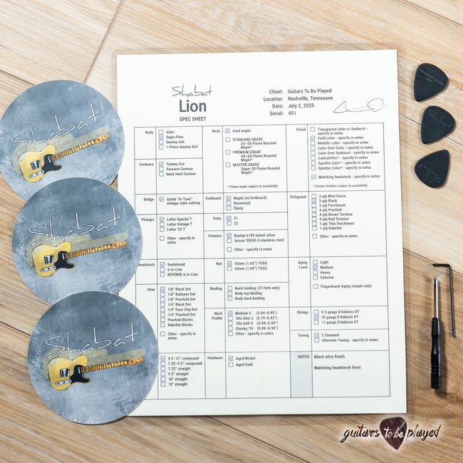 Shabat Lion Standard Pine Body T-Style w/ Maple Neck & Lollar Specials – Black