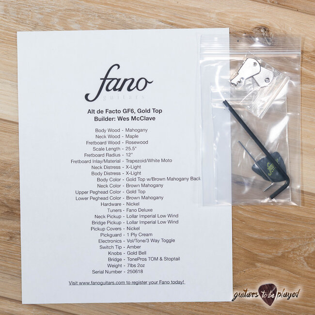 Fano GF6 Alt de Facto Set Neck Guitar w/ Lollar Low Wind Imperials – Gold Top