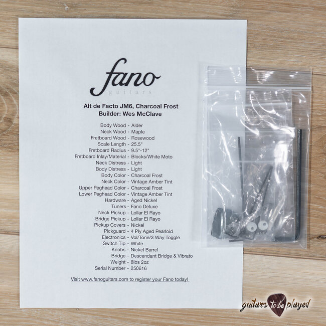 Fano JM6 Alt de Facto Lollar El Rayo HB's w/ Descendant Vibrato – Charcoal Frost