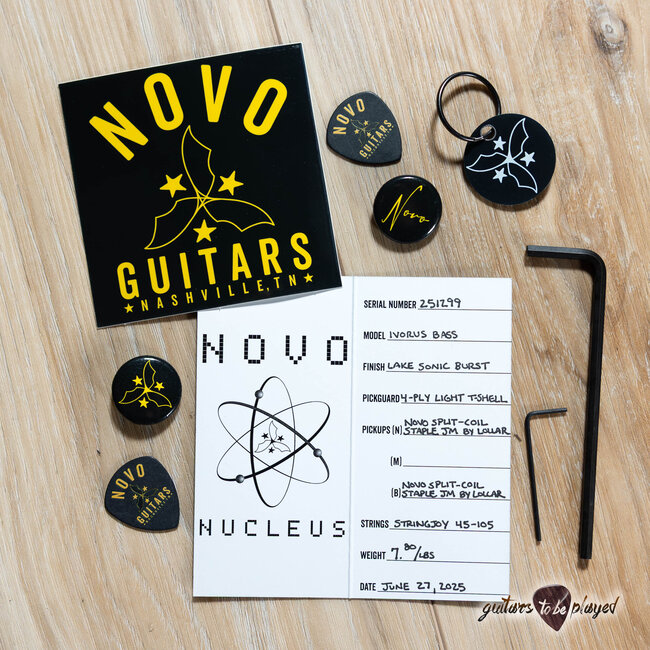 Novo Nucleus Ivorus 32” Scale Bass Guitar w/ Lollar Pickups  – Lake Sonic Burst