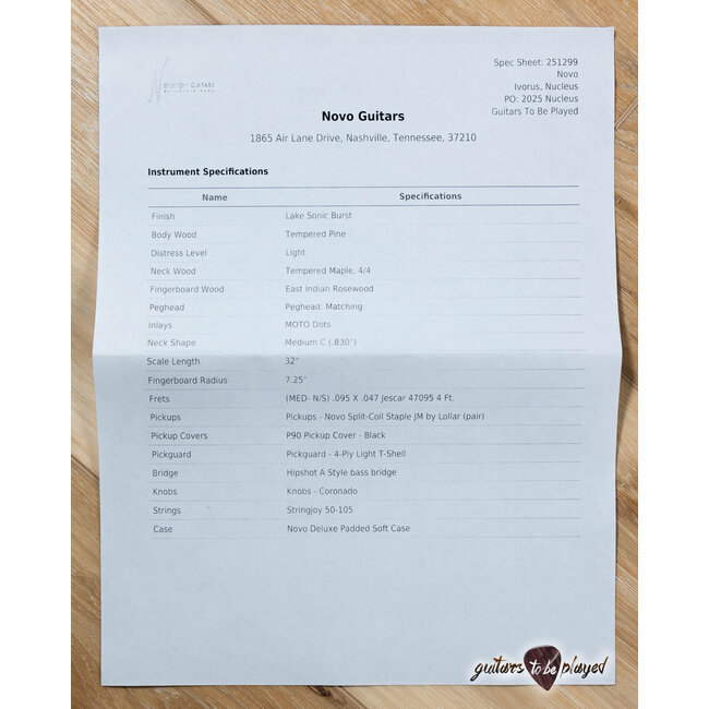 Novo Nucleus Ivorus 32” Scale Bass Guitar w/ Lollar Pickups  – Lake Sonic Burst