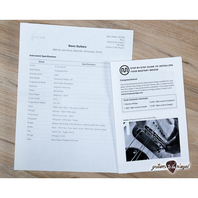 Novo Custom Serus J Left-Handed Guitar w/ Fralin P-90s – 3-Tone Burst