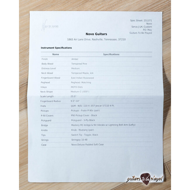 Novo Custom Serus J Left-Handed Guitar w/ Fralin P-90s – Amber