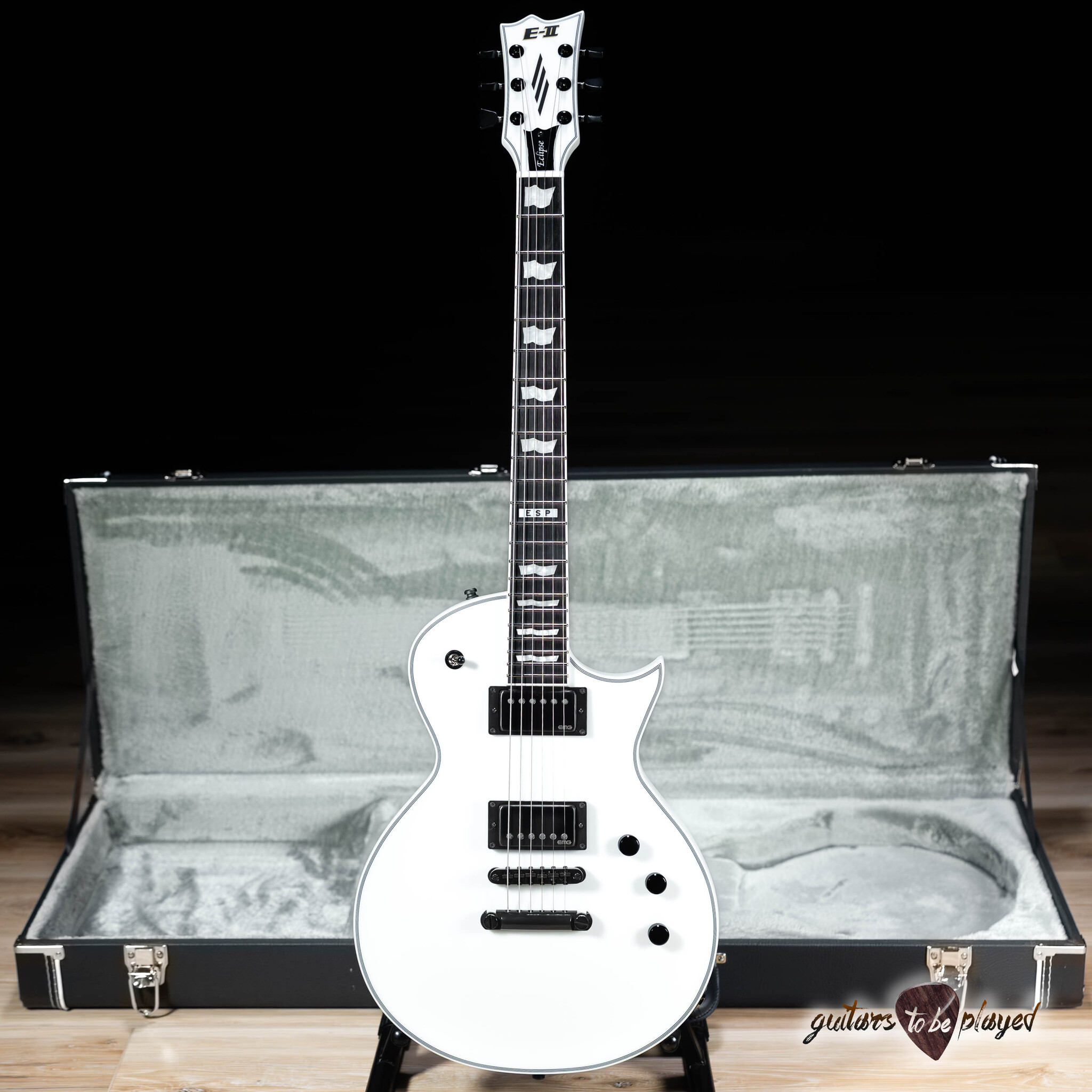 ESP E-II Eclipse EMG Electric Guitar w/ Case – Snow White Satin