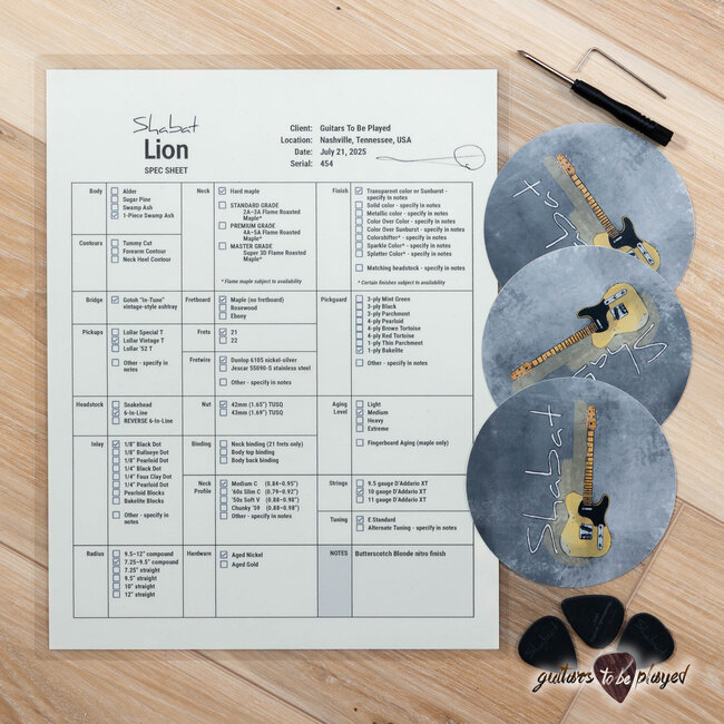 Shabat Lion Standard 1pc Swamp Ash & Maple w/ Lollar Vintage T’s – Butterscotch