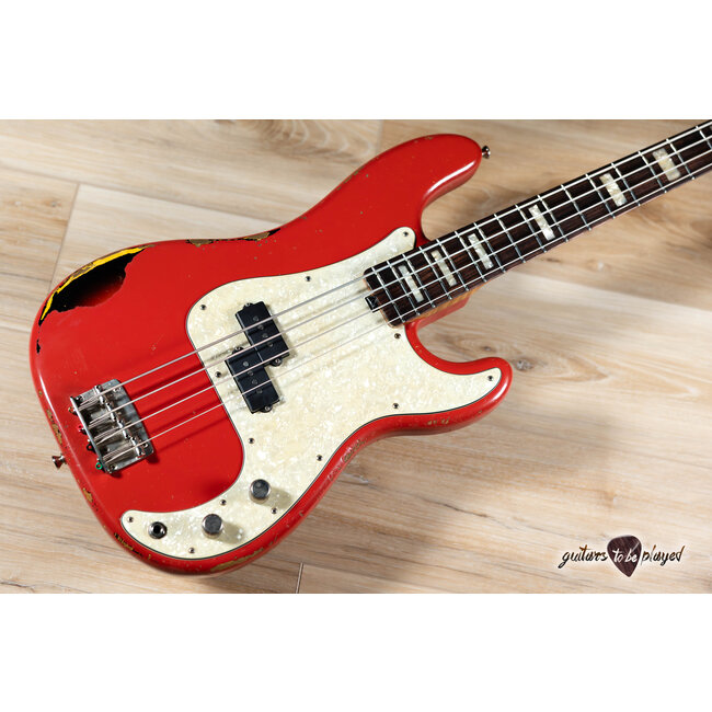 Shabat Panther P-Bass w/ Roasted Flame Maple & Rosewood – Fiesta Red over 3TSB