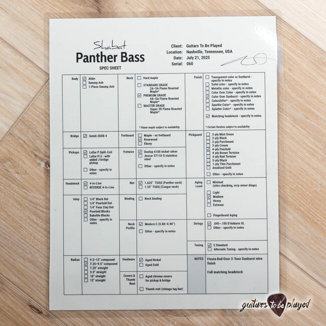 Shabat Panther P-Bass w/ Roasted Flame Maple & Rosewood – Fiesta Red over 3TSB