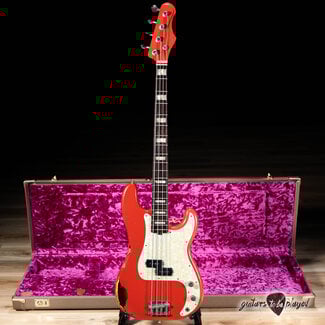Shabat Guitars Shabat Panther P-Bass w/ Roasted Flame Maple & Rosewood – Fiesta Red over 3TSB