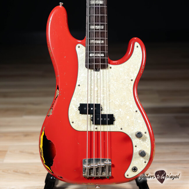 Shabat Panther P-Bass w/ Roasted Flame Maple & Rosewood – Fiesta Red over 3TSB