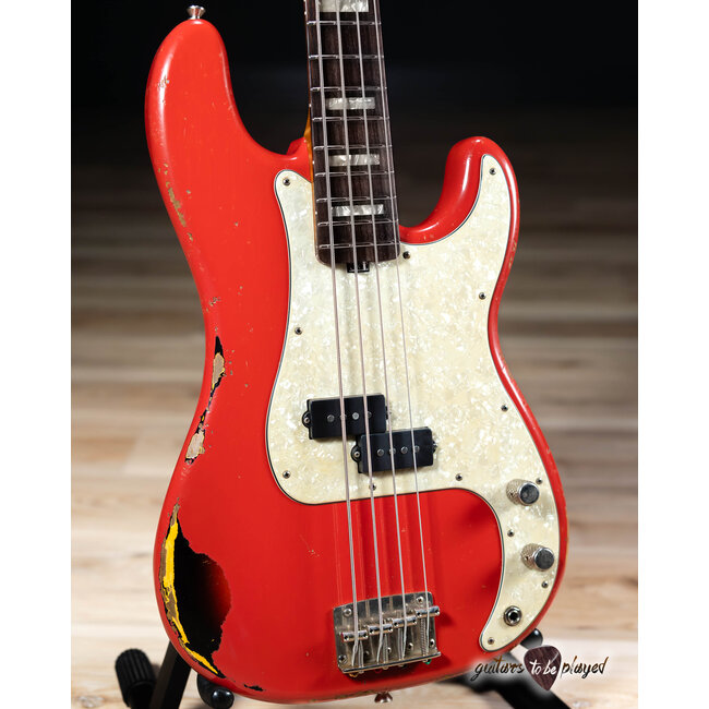 Shabat Panther P-Bass w/ Roasted Flame Maple & Rosewood – Fiesta Red over 3TSB