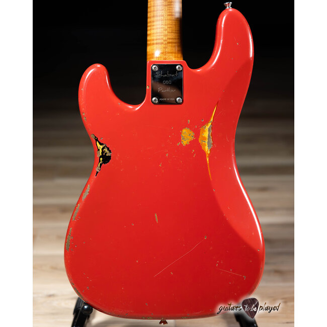 Shabat Panther P-Bass w/ Roasted Flame Maple & Rosewood – Fiesta Red over 3TSB