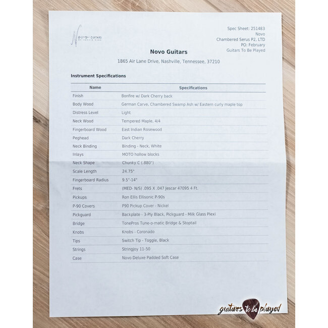 Novo Dealer Limited Serus P2 Chambered Guitar w/ Ellisonic P-90s – Bonfire