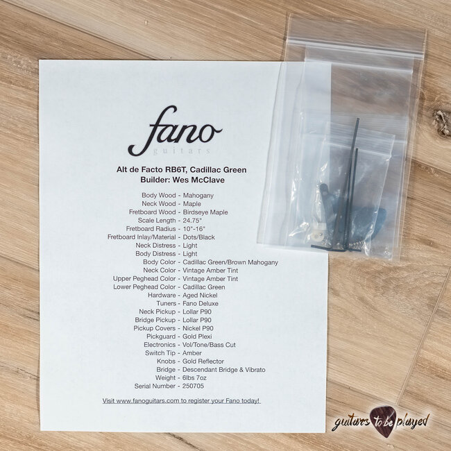 Fano RB6T Alt de Facto Thinline Lollar P-90 Guitar w/ Descendant –Cadillac Green