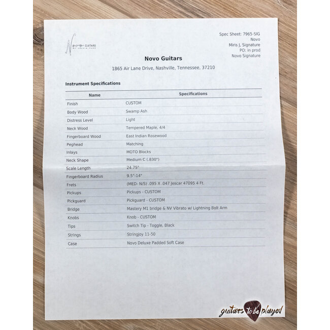 Novo Signature Miris J Semi-Hollow Guitar w/ Lollar DC-90s– H2O Glow