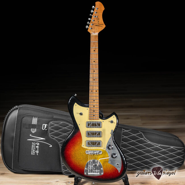 Novo Custom Serus J Maple Neck Guitar w/ 3x Gold Foils – 3-Tone Burst Sparkle
