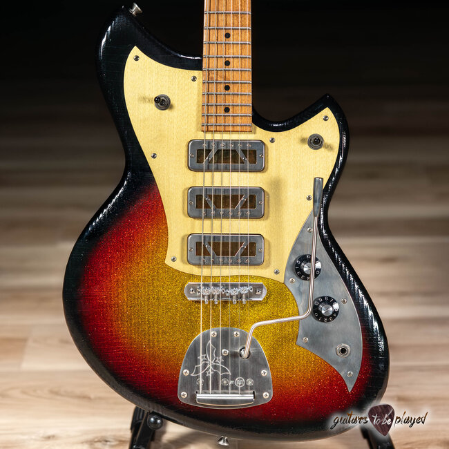 Novo Custom Serus J Maple Neck Guitar w/ 3x Gold Foils – 3-Tone Burst Sparkle