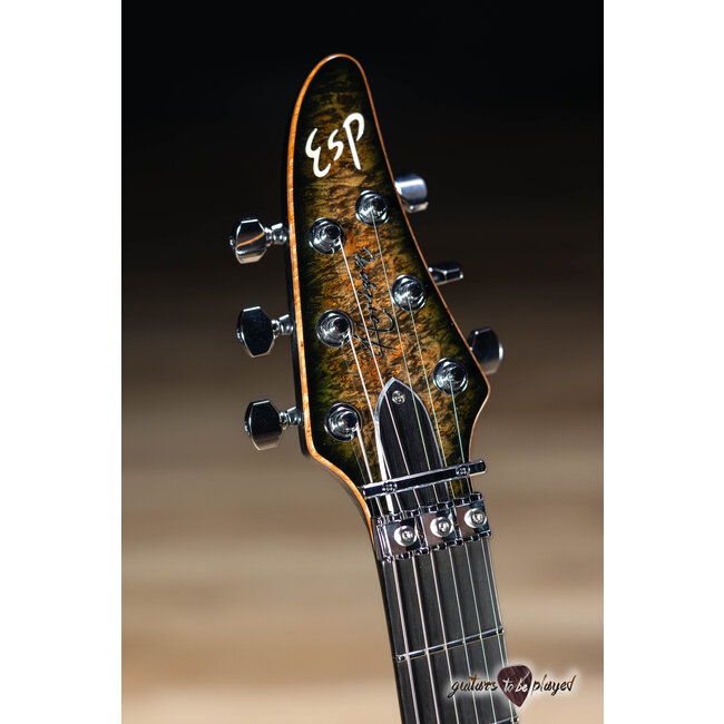 ESP Horizon FR CTM Burl Top Floyd Rose Guitar w/ Case – See Thru Black Burst