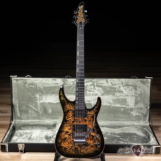 【HORIZON】FloydRose Licensed HH ESP Horizon Floyd Rose Black Aqua Quilt Top Guitar - Up