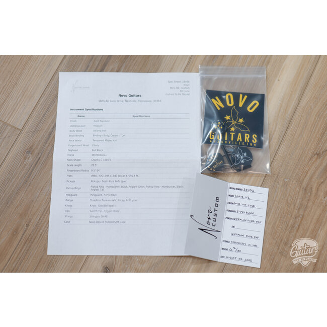 Novo Custom Miris H2 Semi-Hollow Chunky C w/ Fralin Pure PAF's – Gold Top Gold