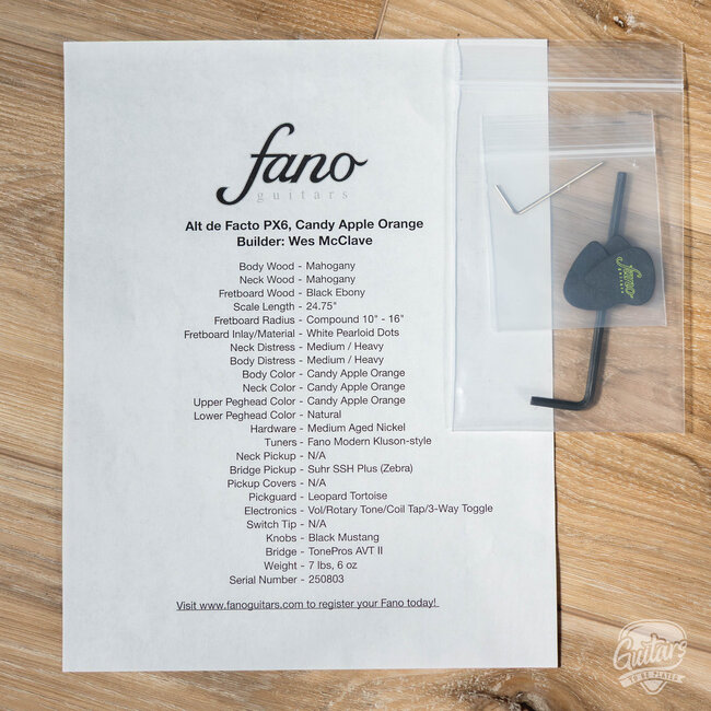 Fano PX6 Alt de Facto Mahogany Set Neck Guitar w/ Wraptail – Candy Apple Orange