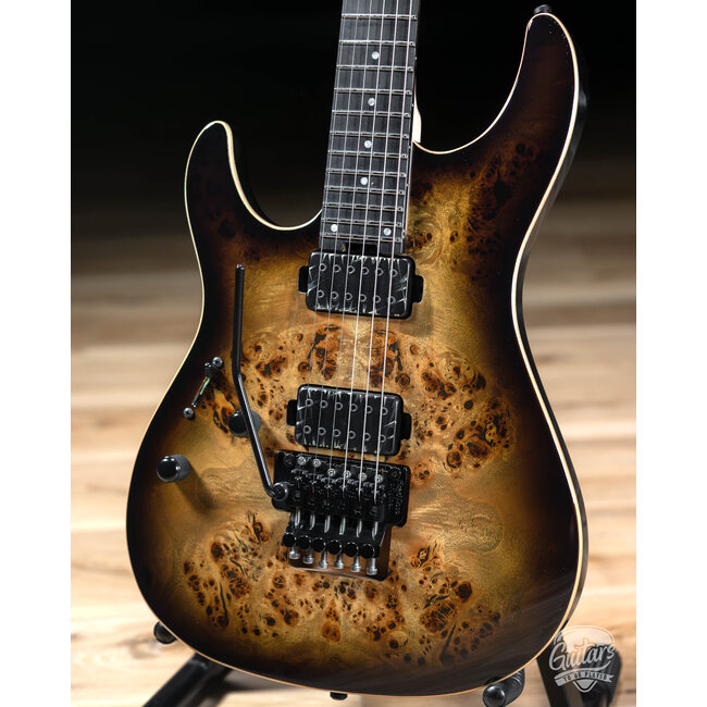 ESP E-II SN-II Left-Handed Burled Maple Top Guitar w/ Case – Nebula Black Burst