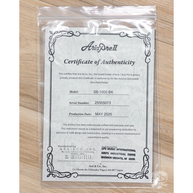 Aria Pro II SB-1000 Japanese Bass w/ Gig Bag - Black