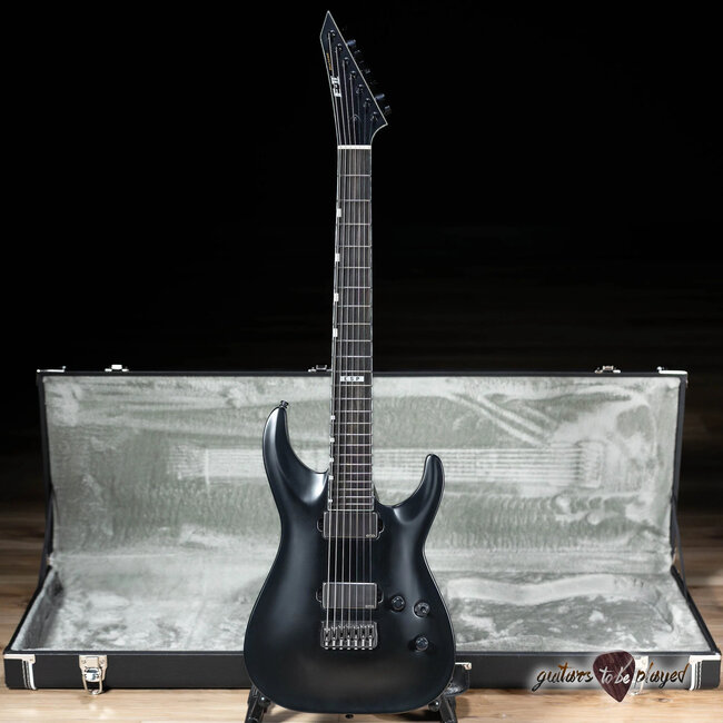 ESP E-II Horizon NT-7B Hipshot 7-String Baritone Guitar w/ Case – Black Satin