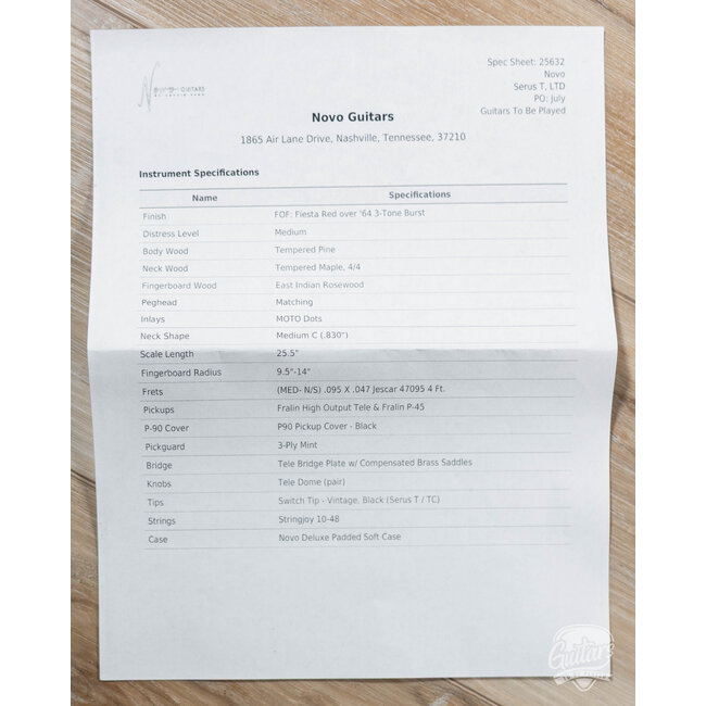 Novo Dealer Limited Serus T Guitar – Fiesta Red over '64 3-Tone Burst