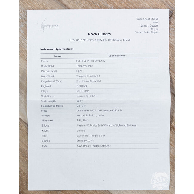 Novo Custom Serus J Guitar w/ Lollar Gold Foils – Faded Sparkling Burgundy