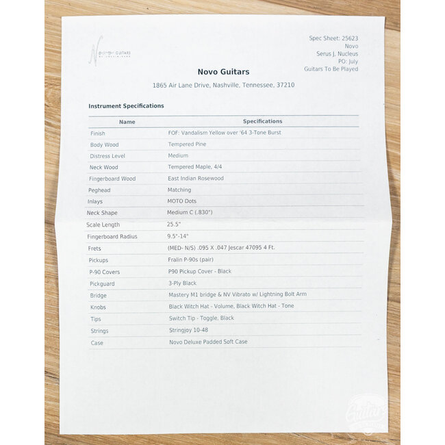 Novo Dealer Limited Nucleus Serus J Guitar – Vandalism Yellow over '64 3T Burst