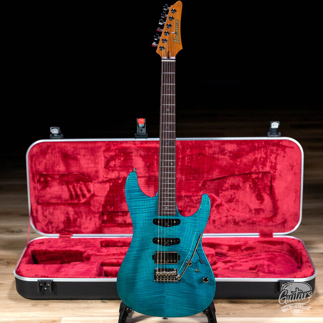 Ibanez MMN1 Martin Miller Signature Guitar w/ Case – Transparent Aqua Blue