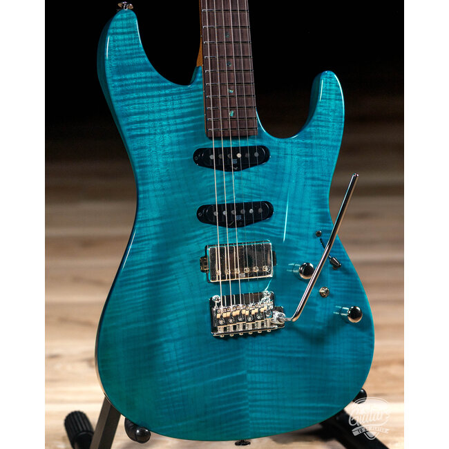 Ibanez MMN1 Martin Miller Signature Guitar w/ Case – Transparent Aqua Blue