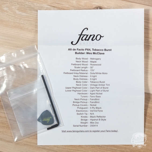 Fano PX4 Alt de Facto Mahogany Bass w/ Lollar Thunderbirds – Tobacco Burst