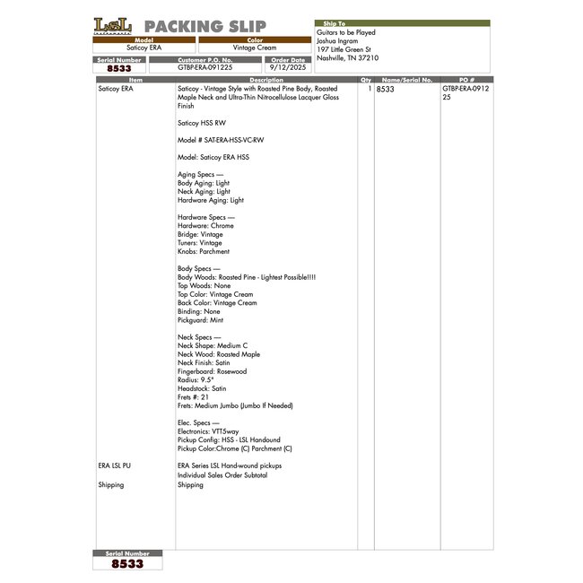 LsL Instruments Saticoy ERA HSS w/ LsL Pickups – Vintage Cream