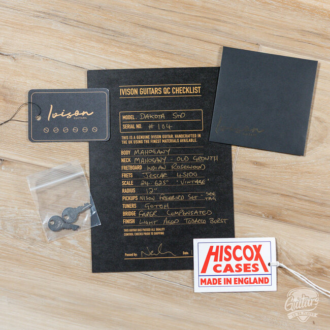 Ivison Guitars Dakota Standard Freebird Pickps w/ Case – Light Aged Tobacco Sunburst