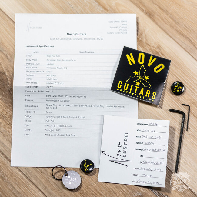 Novo Custom Solus H2 24.75" Scale Guitar w/ Fralin Modern PAF’s – Gold Top Gold