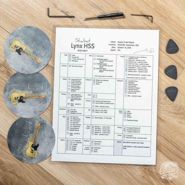 Shabat Lynx HSS Alder S-Style w/ Flame Maple & Snakehead – Blue Marlin Sparkle