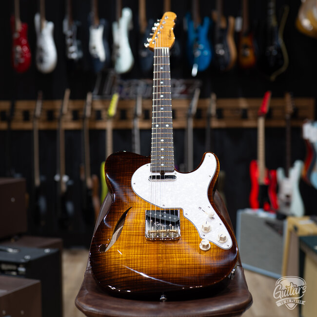 CP Thornton Thinline Classic II Fiddleback Olive Ash w/ Ellis PUs –Tobacco Burst