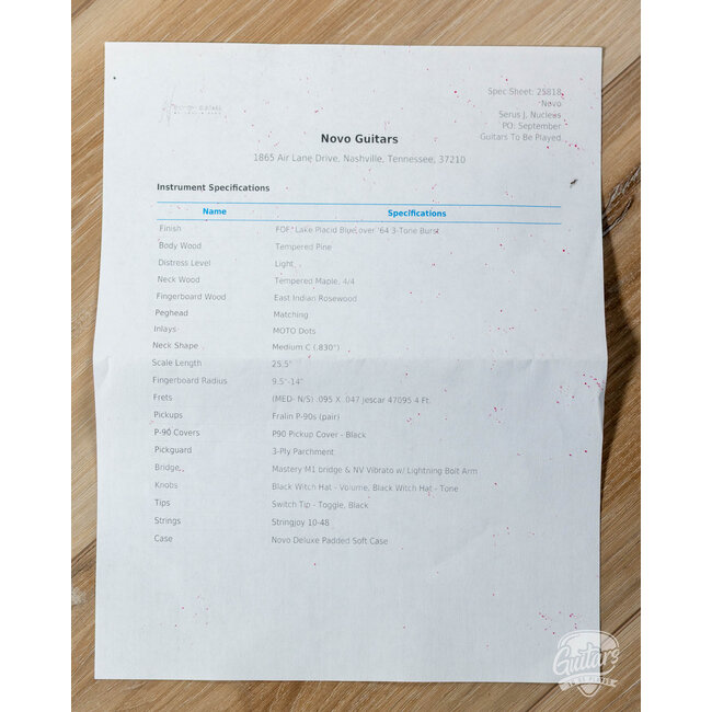 Novo Dealer Limited Nucleus Serus J Guitar – Lake Placid Blue over 3-Tone Burst