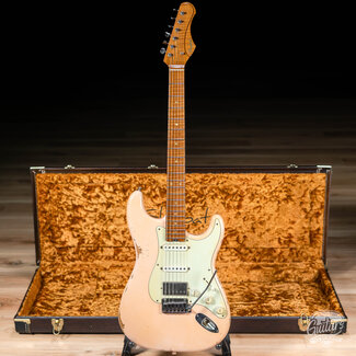 Shabat Guitars Shabat Lynx HSS Alder S-Style w/ Flame Roasted Maple & Stainless Frets – Shell Pink