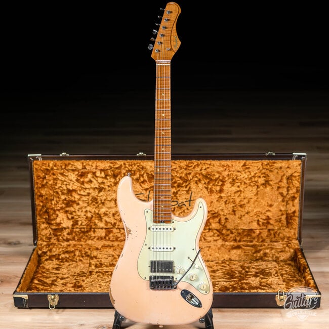 Shabat Lynx HSS Alder S-Style w/ Flame Roasted Maple & Stainless Frets – Shell Pink