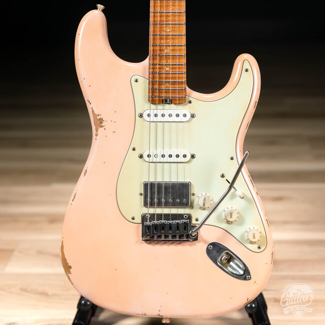 Shabat Lynx HSS Alder S-Style w/ Flame Roasted Maple & Stainless Frets – Shell Pink